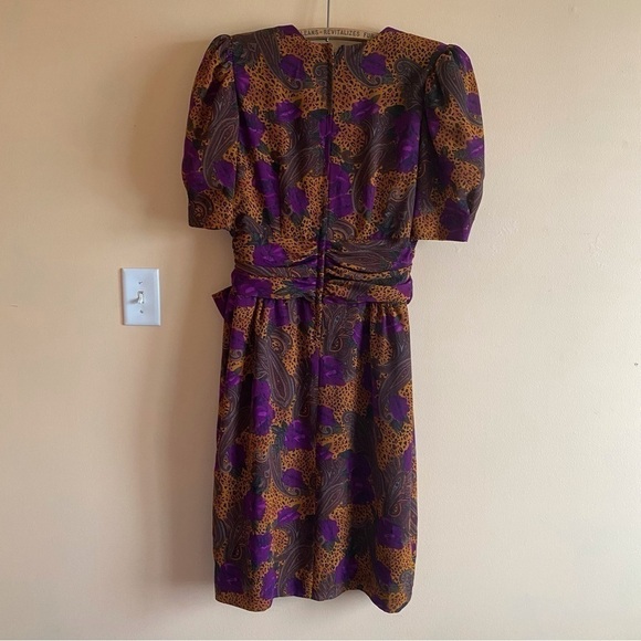 Vintage 80s Nu Mode V Neck Faux Wrap Back Zip Animal Print Shoulder Pads Size L - Picture 4 of 13